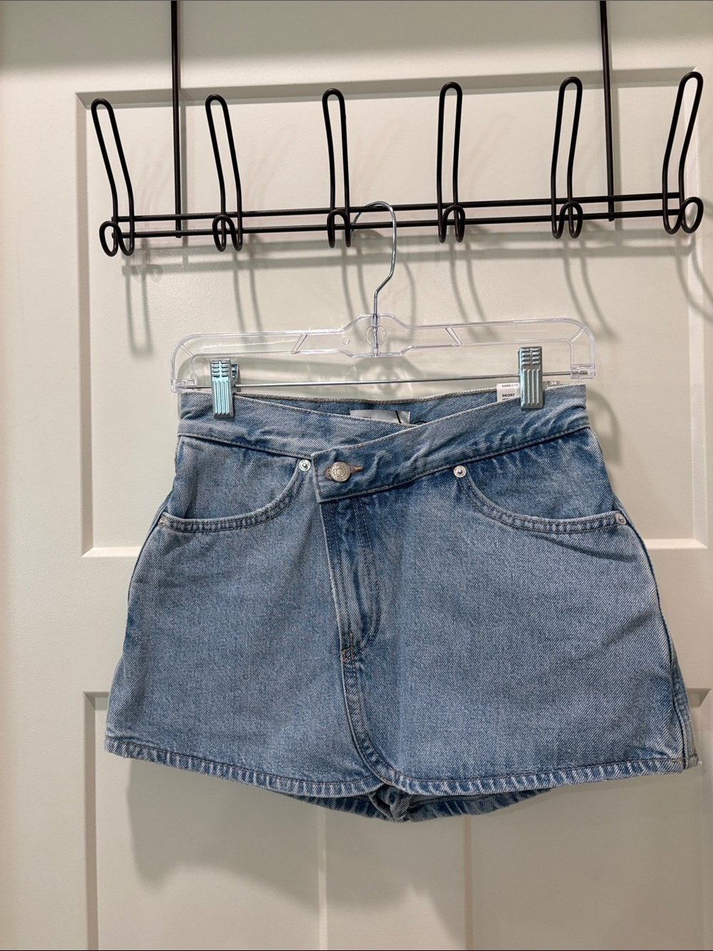 Zara Asymmetrical Light Blue Denim Skirt-Shorts